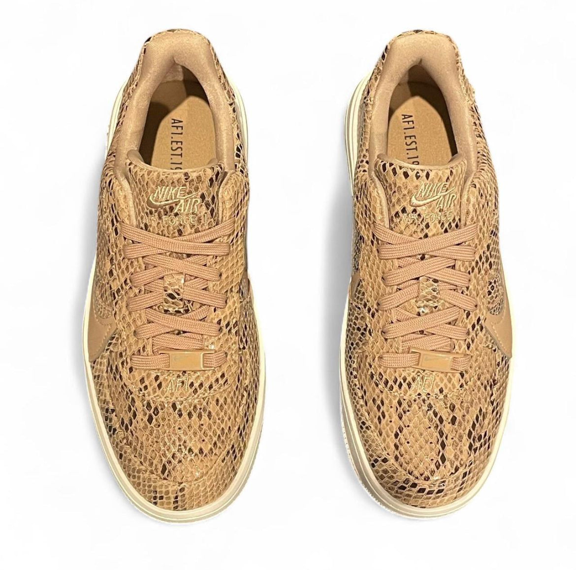 FJ4965-200 Nike Air Force 1 PLT.AF.ORM (Womens) ‘Brown Snakeskin Print’ (2023)