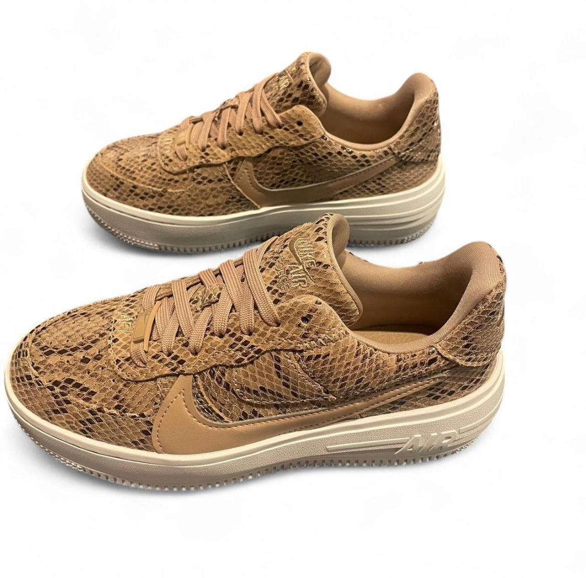 FJ4965-200 Nike Air Force 1 PLT.AF.ORM (Womens) ‘Brown Snakeskin Print’ (2023)